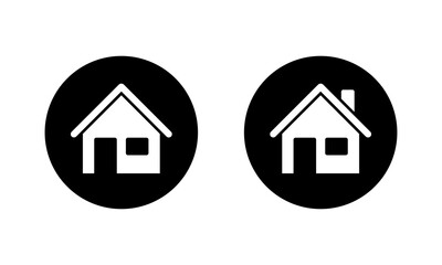 House icon in black circle. Home architecture and real estate building symbol