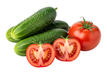 Fresh cucumbers and tomatoes isolated on transparent background
