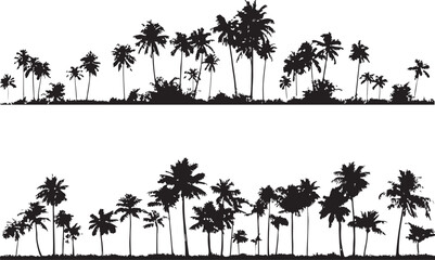 Palm Tree Silhouette Set on Small Islands Vector Illustration