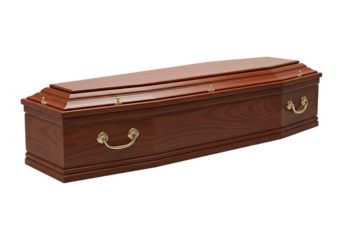 Ornate wooden coffin isolated on transparent background
