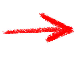 Hand drawn red arrow pointing right isolated on transparent background for decoration