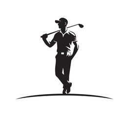 Golf Player Silhouette Standing Logo Design