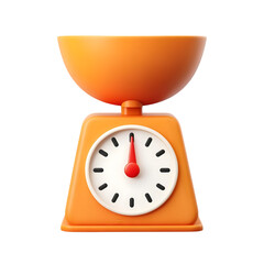 Orange kitchen food scale with large bowl, cute 3D minimal style, isolated on transparent background