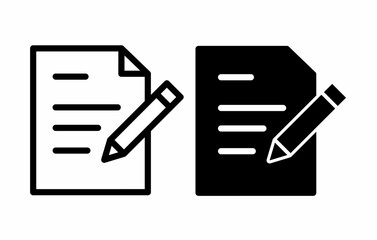 Document edit icon outline and solid isolated on white background