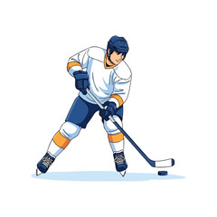 Illustration of a hockey player skating with a puck and stick.