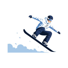 Obraz premium A snowboarder in mid-air performing a trick with snow spraying from the jump.