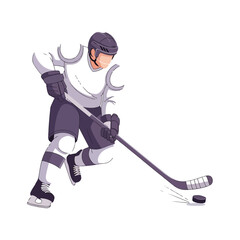 Obraz premium A dynamic illustration of a hockey player in action, skillfully maneuvering a puck on the ice.