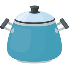 Blue cooking pot with handles and lid on a transparent background pixel art style isolated illustration