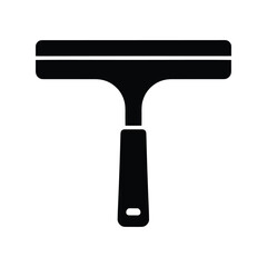 Black silhouette of a squeegee cleaning tool with a T-shaped handle and a hole for hanging white background.