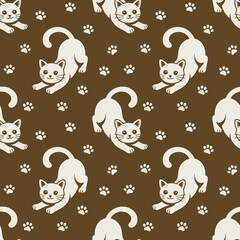 Cute white cat seamless pattern, a playful vector seamless pattern of cute cats perfect for kawaii cat design and pet illustration