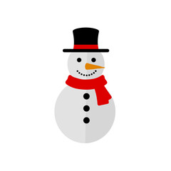 Snowman with scarf and hat, cheerful winter character icon, festive Christmas symbol of snow and joy, cozy holiday season illustration