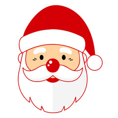 Santa Claus face with red hat, jolly Christmas icon, cheerful holiday symbol, festive winter season character illustration