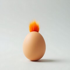 Funny easter egg with orange mohawk on white background creative easter egg decoration idea concept
