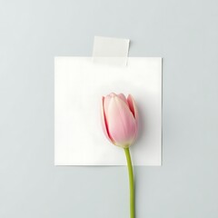 Pink tulip flower on white paper background aesthetic floral design spring bloom nature photography art print
