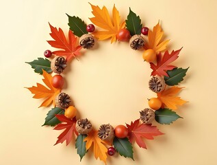 Fall leaves wreath autumn harvest thanksgiving decoration seasonal foliage nature background design art
