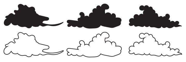  Chinese clouds icon. Set of elegant golden cloud silhouettes and outlines on white background, ideal for luxury design, weather icons, or digital art.
