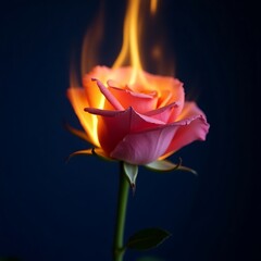 Burning rose stock photo: fiery rose image for sale, rose on fire, flaming flower, burning love, dark background
