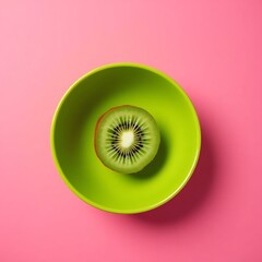 Fresh kiwi fruit slice in green bowl on pink background healthy food vibrant colors still life photography