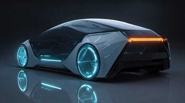 Futuristic Electric Vehicle Showcase Automotive Exhibition 3D Rendered Image Modern Studio Low Angle View Innovative Design