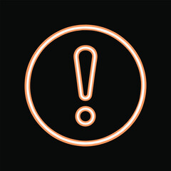 Orange and white outline exclamation mark symbol inside a circle on black background warning alert