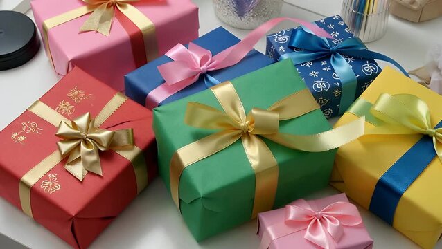 Detailed  close-up shot of presents and party favors intended for attendees of a social gathering or celebration