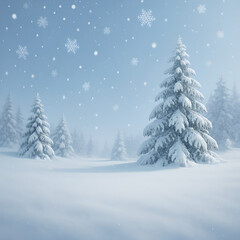 Fototapeta premium Serene Winter Snowfall: Majestic fir trees heavily dusted with snow in a misty landscape under a pale blue sky with large, delicate snowflakes. Peaceful