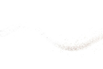 Abstract swirling wave of small gray and white particles with a hint of orange isolated on transparent background