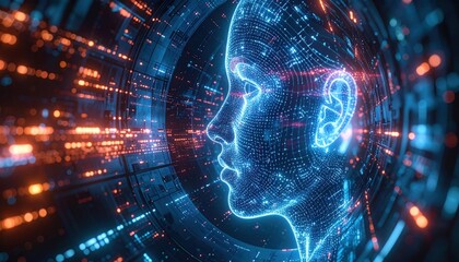 Abstract digital head concept symbolizing artificial intelligence and future technology innovation
