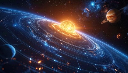 Cosmic Symphony: A Vibrant Illustration of Planets and Celestial Orbits in Space