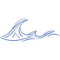 Blue Line Art Ocean Waves on Transparent Background Minimalist Design