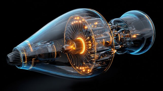 Dynamic Jet Engine Component Showcase Advanced Technology Lab Digital Rendering High-Tech Environment Close-Up View Innovative Engineering Concept