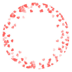 Red heart frame circular border of scattered hearts, greeting card design, PNG overlay background