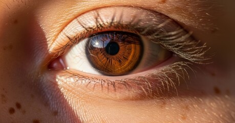 Captivating Macro Shot of a Warm Brown Human Eye with Unique Freckles in Natural Daylight