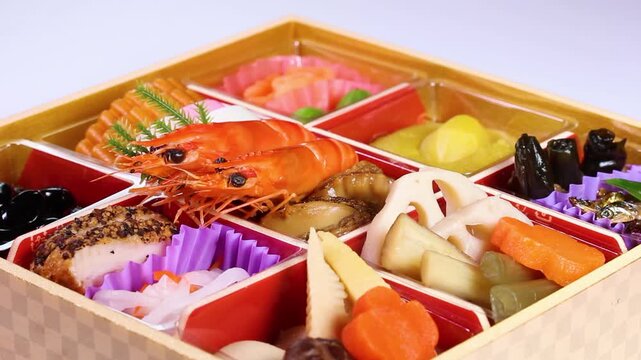 おせち料理　クローズアップ　回転
