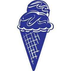 Blue Two Scoop Ice Cream Cone Outline Against Transparent Background