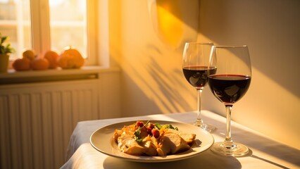 Thanksgiving Table Manner Day Meme Turkey Funny with Red Wine and Festive Setting