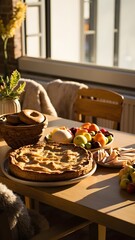 Thanksgiving table manner, day meme, turkey funny with delicious apple pie, fresh fruits, and cozy dining experience