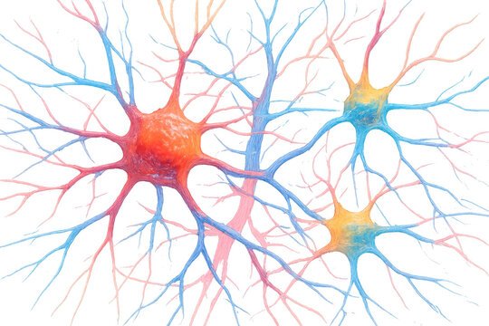 Brain neurons connecting, transmitting signals, and forming a complex neural network. Biology, science, and medical concept, transparent background - Powered by Adobe