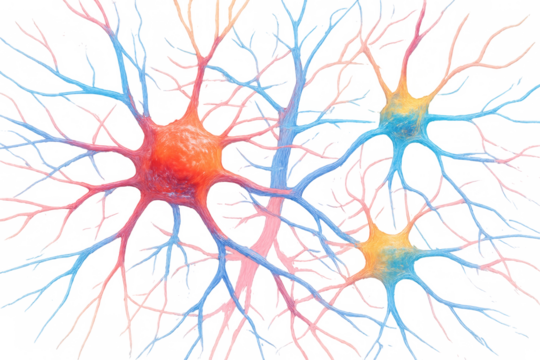 Brain neurons connecting, transmitting signals, and forming a complex neural network. Biology, science, and medical concept, transparent background - Powered by Adobe