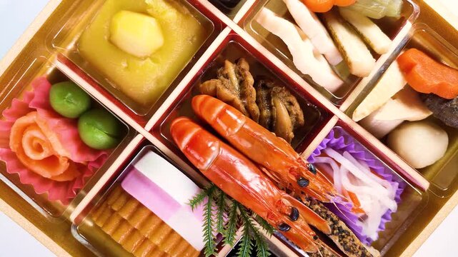おせち料理　クローズアップ　回転