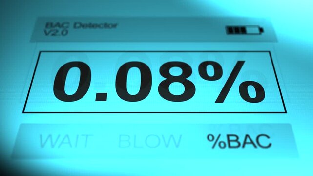 A BAC Alcohol Breathalyzer Test of 0-08 Percent