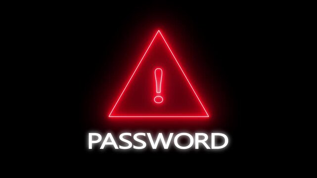 Exclamation mark warning symbol inside triangle frame with text password on black background alert