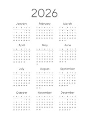 A calendar 2026 PNG