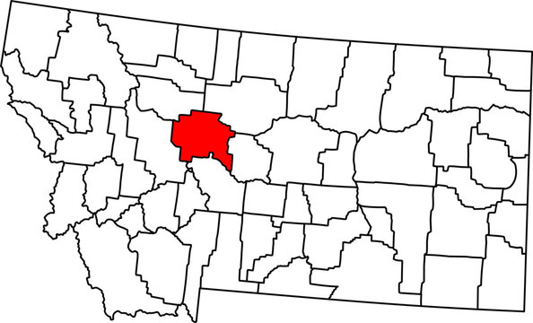 Map of Montana highlighting Cascade County in Red. Perfect for projects on the Great Falls metro area, Missouri River, Malmstrom Air Force Base, and Central Montana.