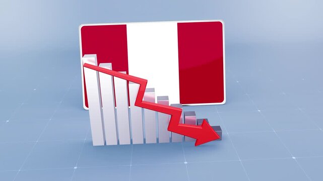 Peru Flag and Bar Chart Graph Showing Decreasing Values a Red Arrow Economic Crisis Concept
