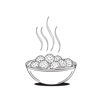 steaming bowl of meatballs, black and white clip art preview