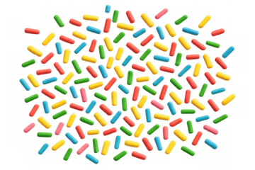 Colorful candy sprinkles pattern scattered on transparent background celebrating sweet treats