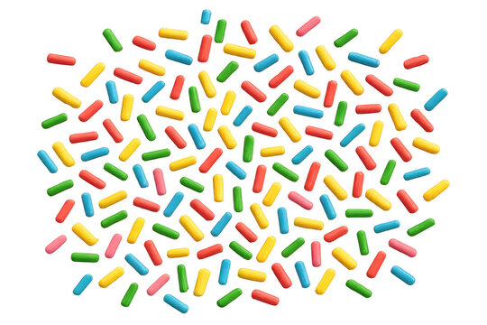 Colorful candy sprinkles pattern scattered on transparent background celebrating sweet treats