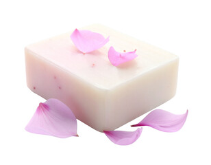 Floral Soap Bar with Pink Flower Petals Isolated on White