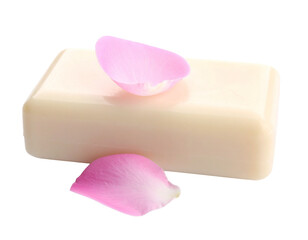 Floral Soap Bar with Pink Flower Petals Isolated on White